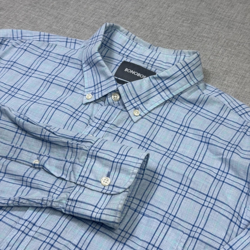 Bonobos Button-Up Shirt Mens XL Blue Plaid Long Sleeve Cotton Slim Fit